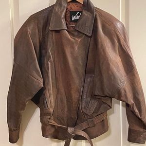 Vintage brown leather aviator jacket